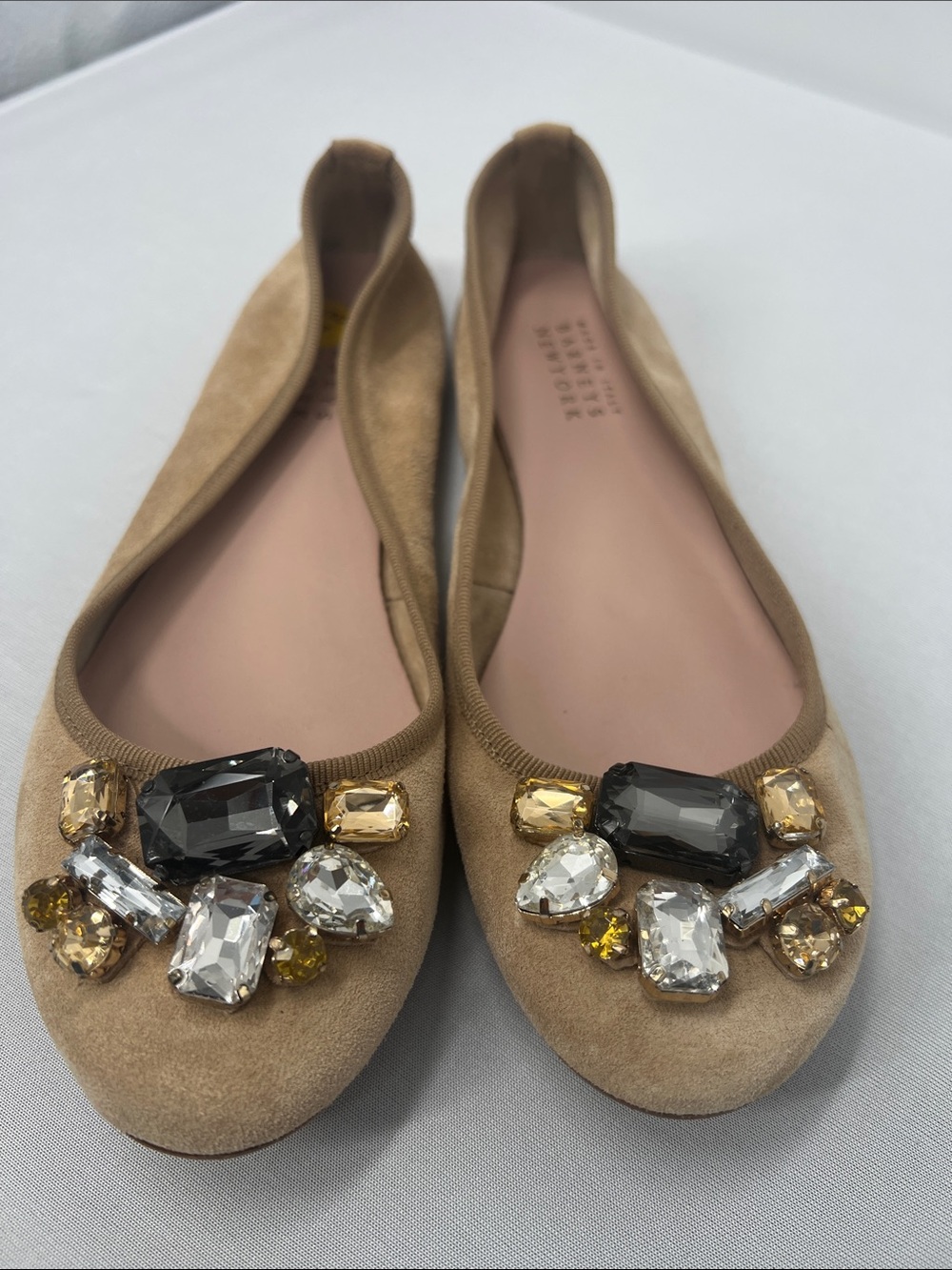 Barneys New York Taupe Suede Embellished Ballet Flats